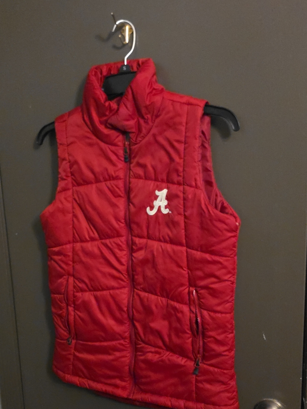 Women's Red Quilted Puffer Vest with Embroidered A